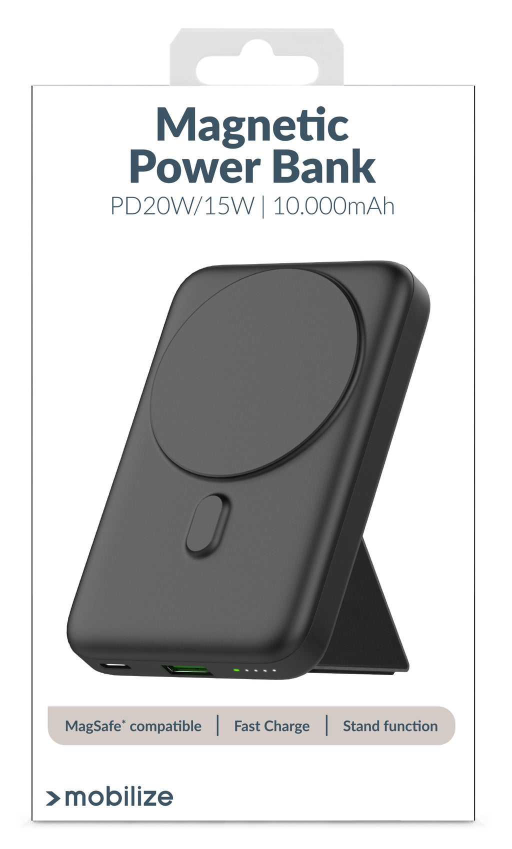 Mobilize Magnetic Wireless Magsafe Compatible Pd Stand Power Bank 10000Mah 15W Black
