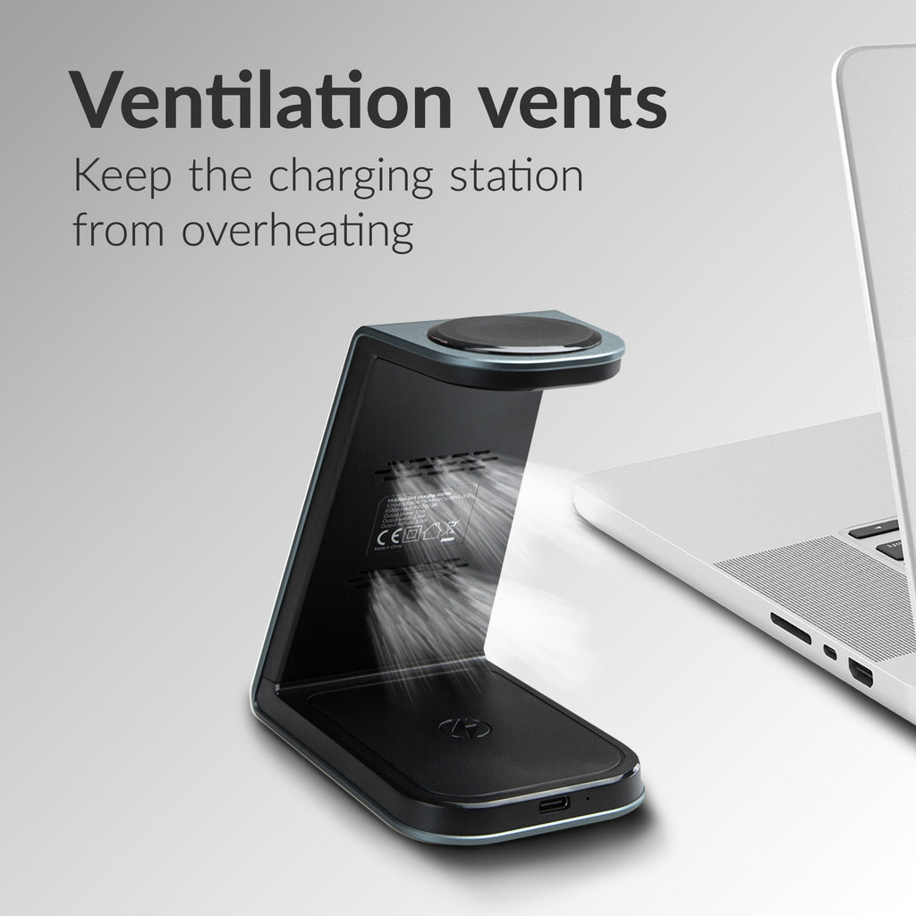 Mobilize 3In1 Aluminium Wireless Charger Station 15W