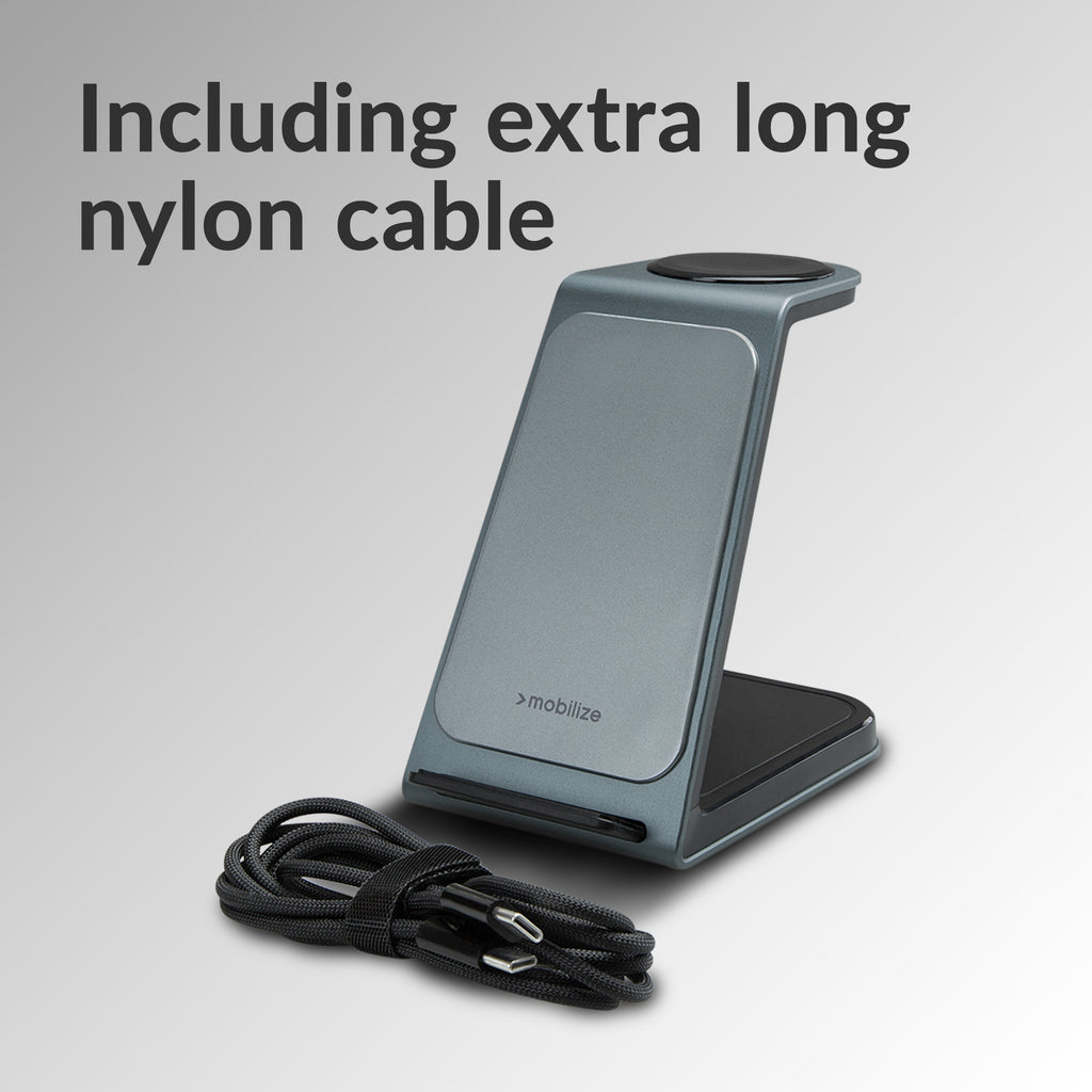 Mobilize 3In1 Aluminium Wireless Charger Station 15W
