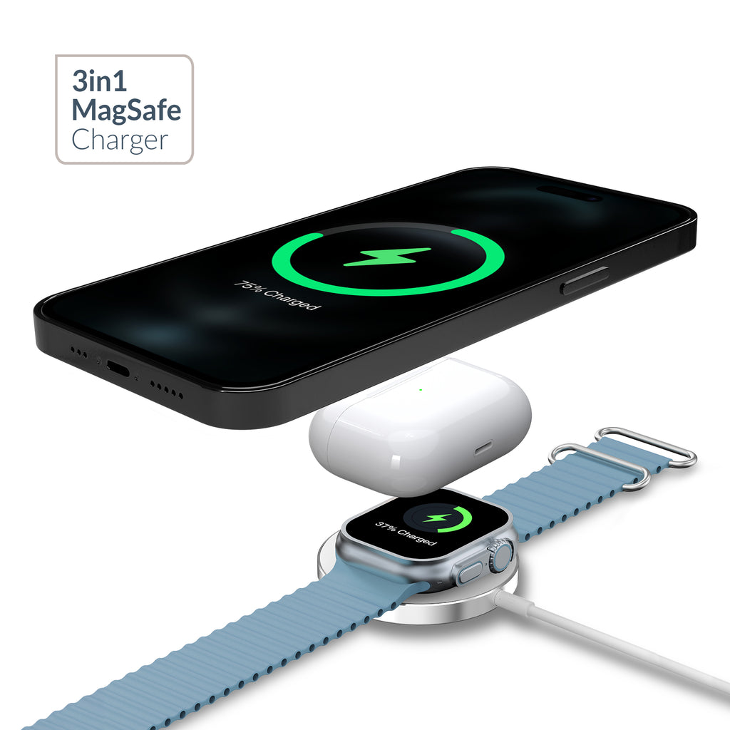 Mobilize 3In1 Magnetic Wireless Charger Magsafe Compatible 15W White