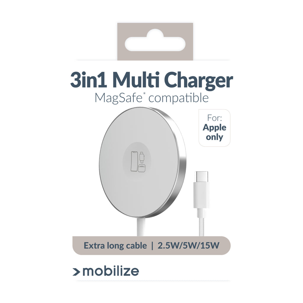 Mobilize 3In1 Magnetic Wireless Charger Magsafe Compatible 15W White