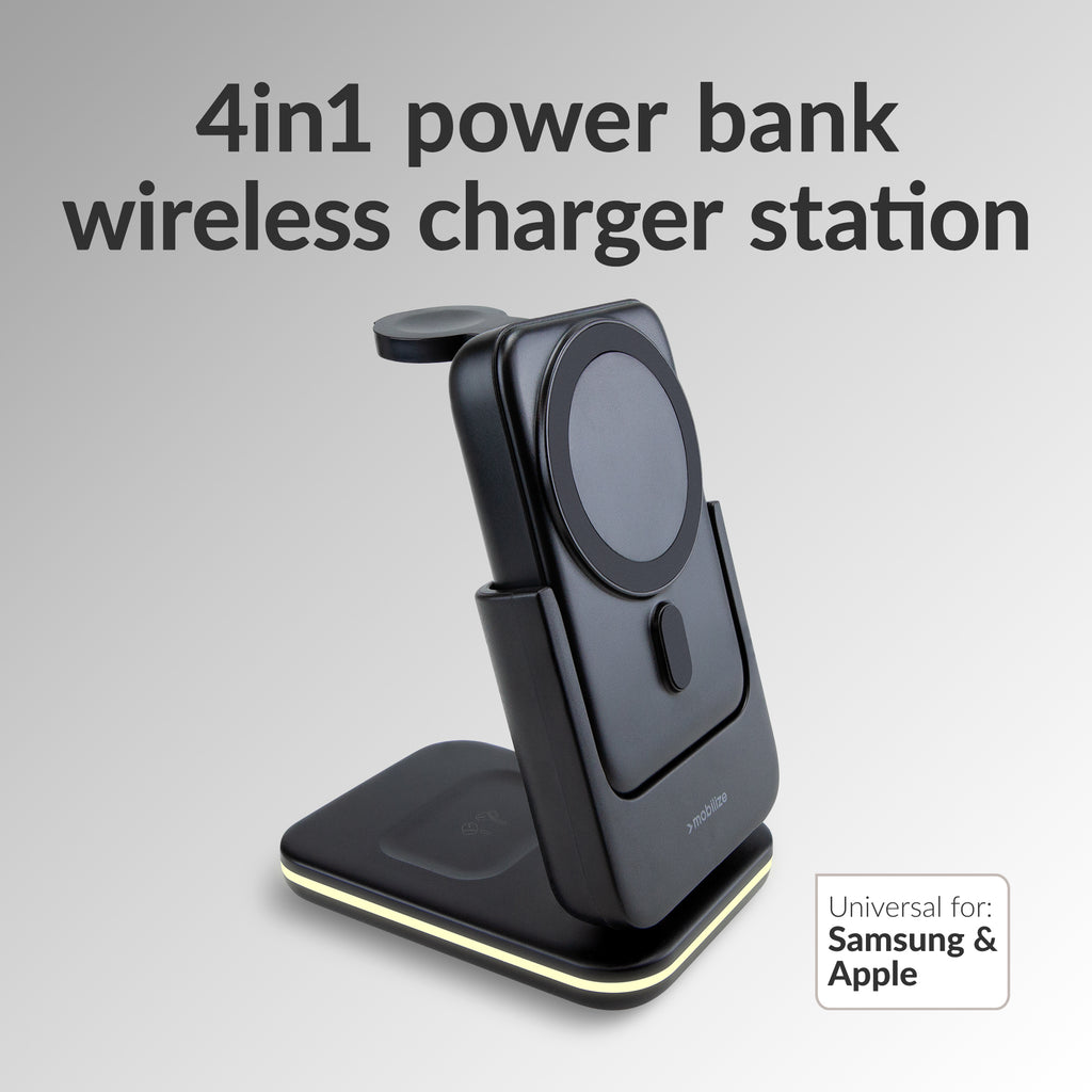 Mobilize 4In1 Wireless Charger Station With Detachable Power Bank 5000Mah Black