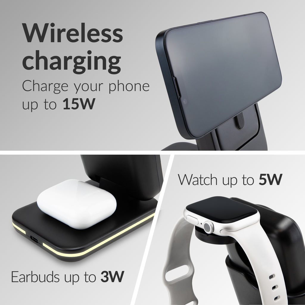 Mobilize 4In1 Wireless Charger Station With Detachable Power Bank 5000Mah Black