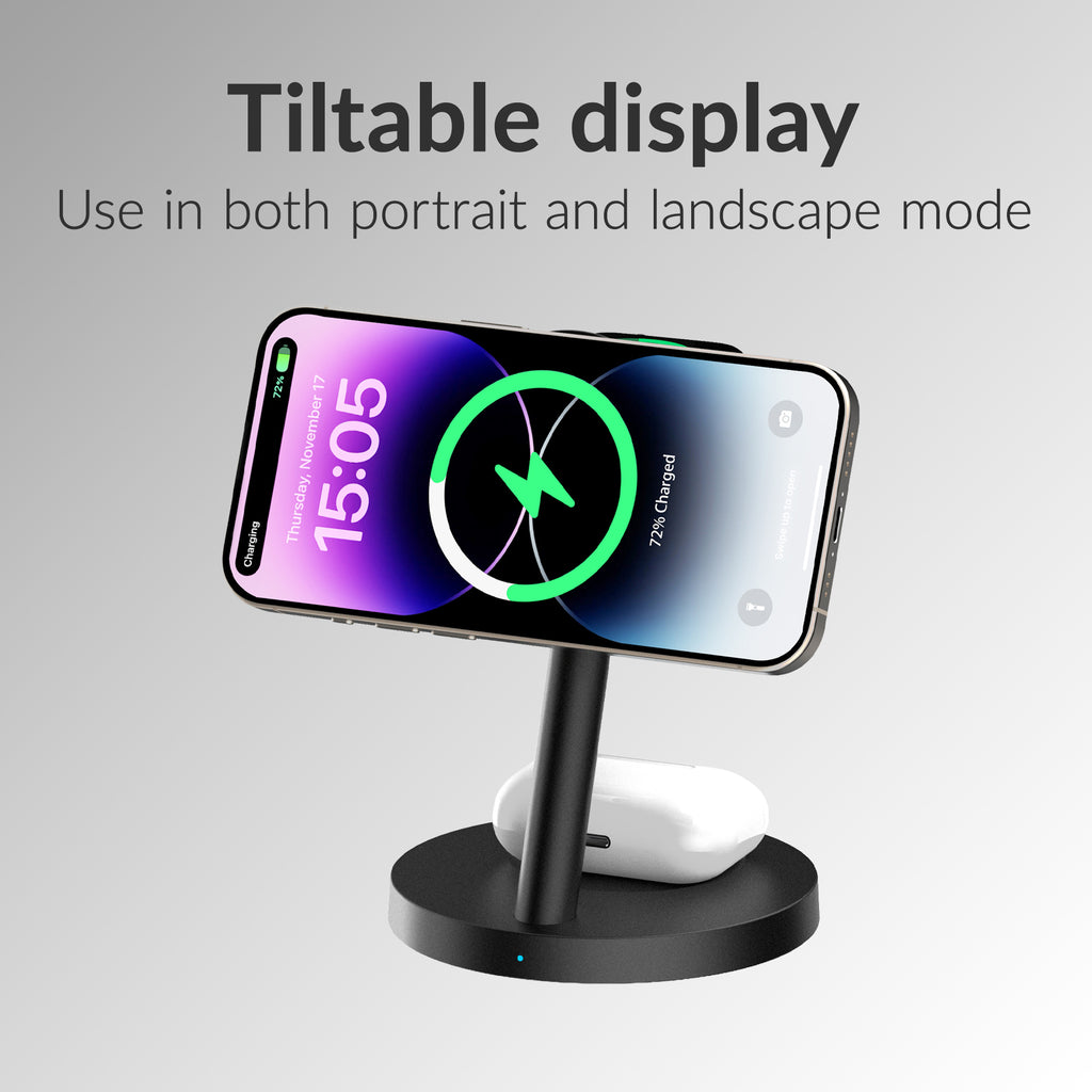 Mobilize 3In1 Charger Station Magsafe Compatible 25W Qi2.2 Black
