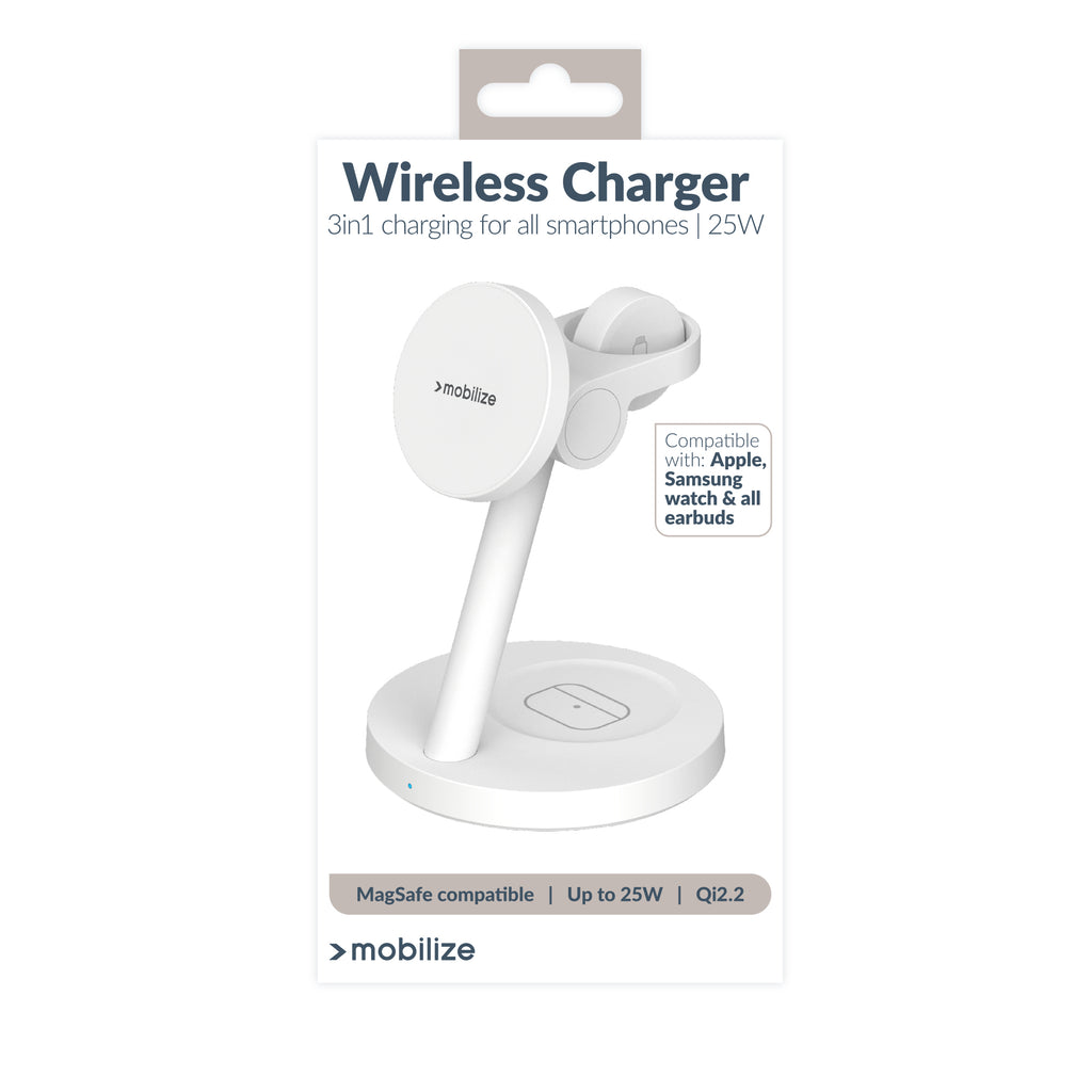 Mobilize 3In1 Charger Station Magsafe Compatible 25W Qi2.2 White