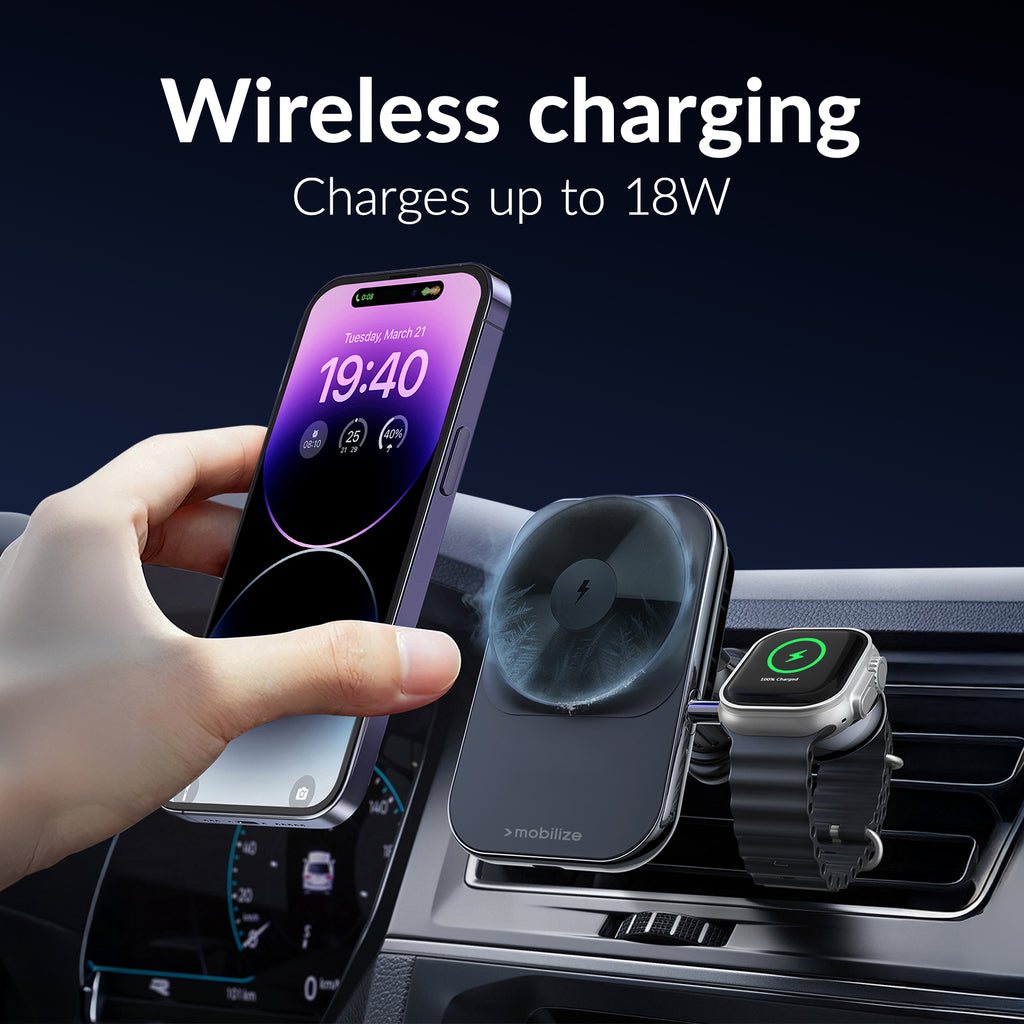 Mobilize Magsafe Compatible Car Charger For Phone And Watch 18W Black