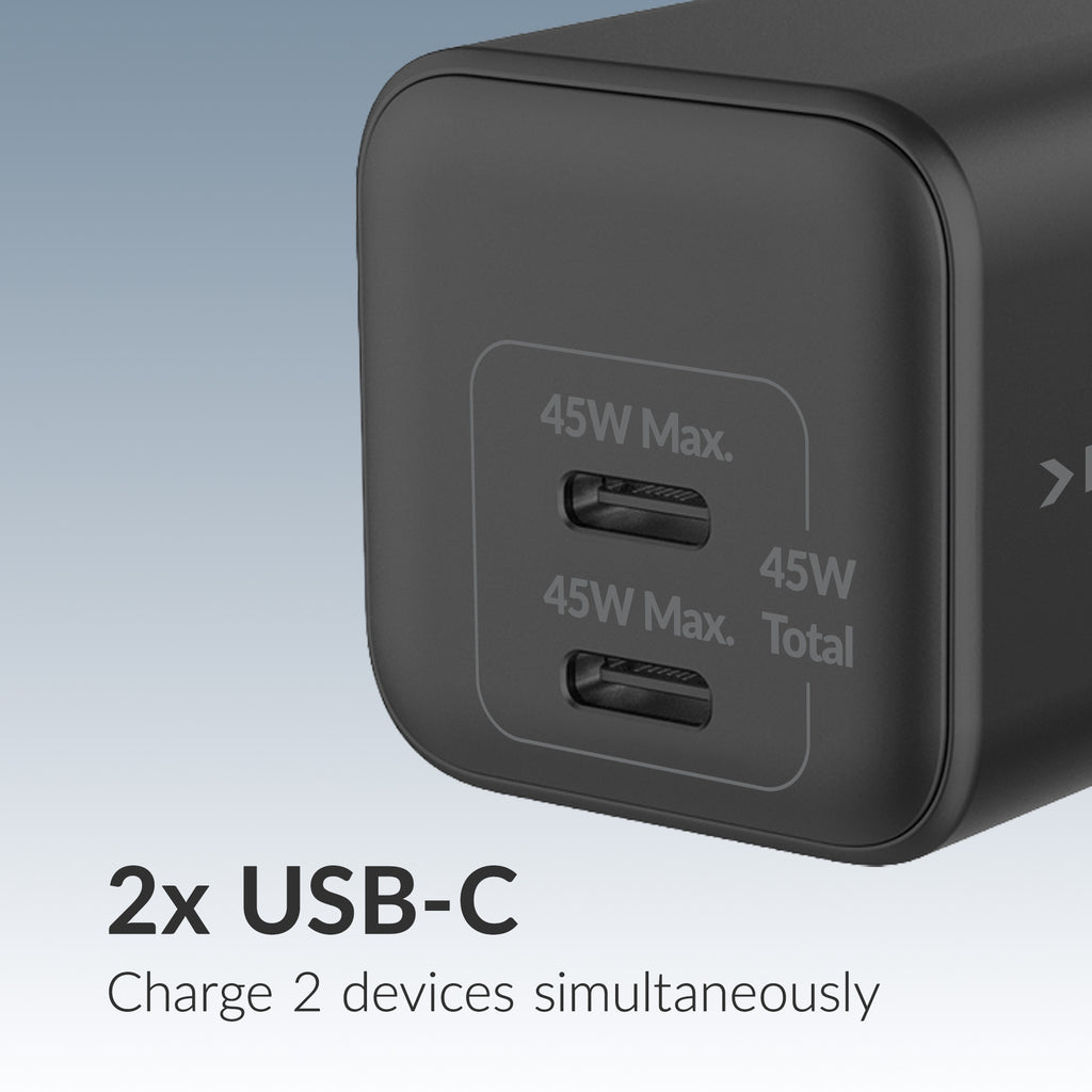 Mobilize Wall Charger 2X Usb-C Gan 45W With Pd/Pps Black