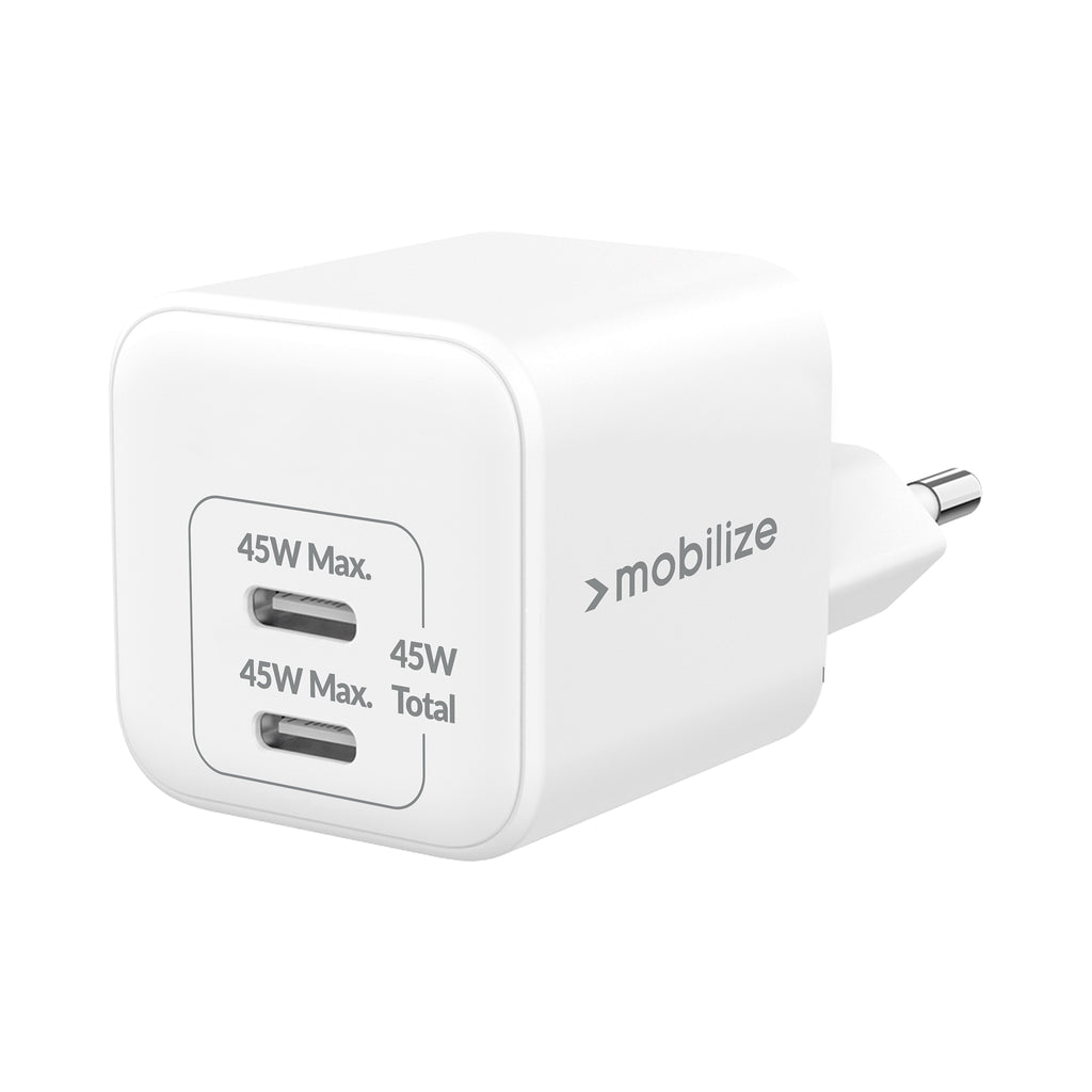 Mobilize Wall Charger 2X Usb-C Gan 45W With Pd/Pps White