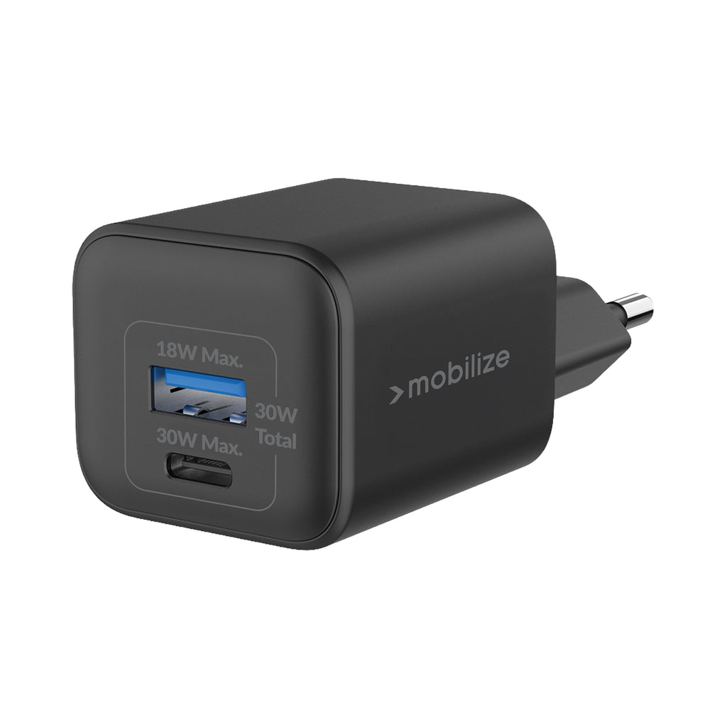 Mobilize Wall Charger Usb-C + Usb Gan 30W With Pd/Pps Black