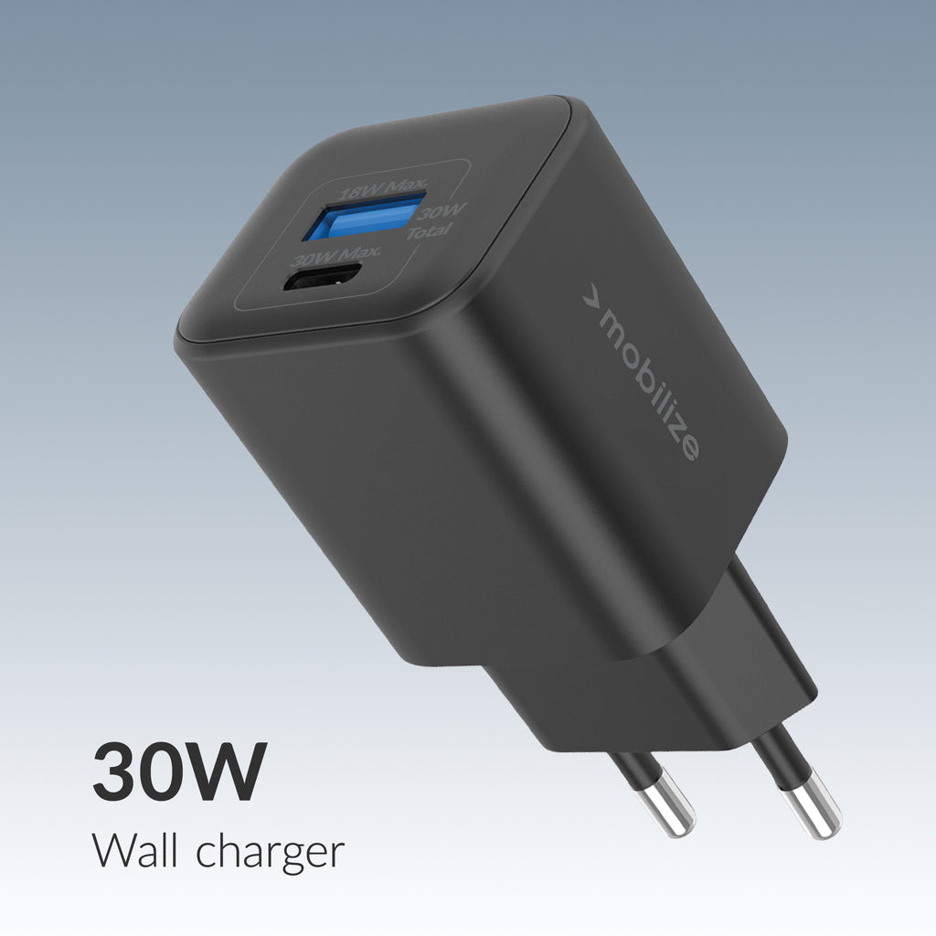 Mobilize Wall Charger Usb-C + Usb Gan 30W With Pd/Pps Black