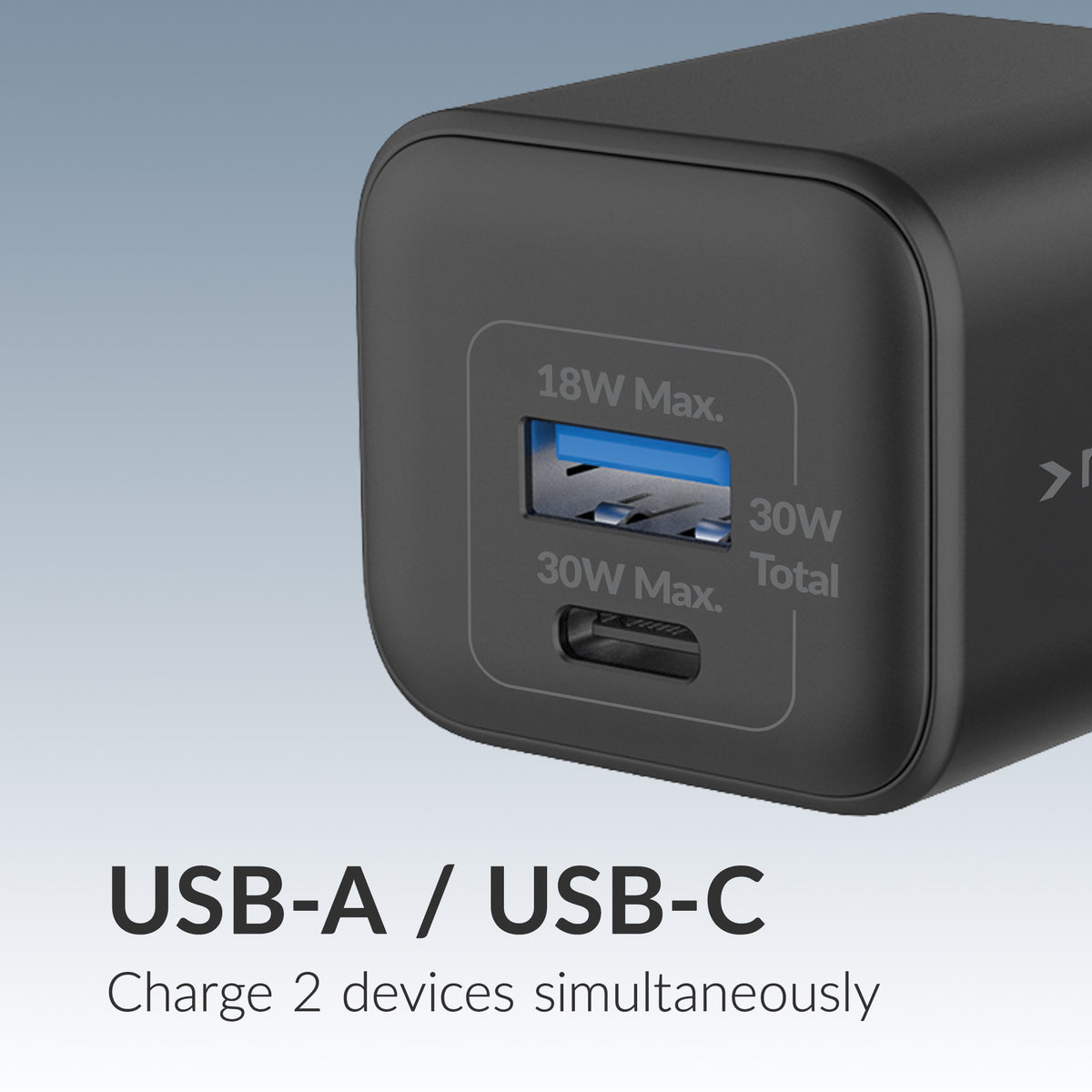 Mobilize Wall Charger Usb-C + Usb Gan 30W With Pd/Pps Black
