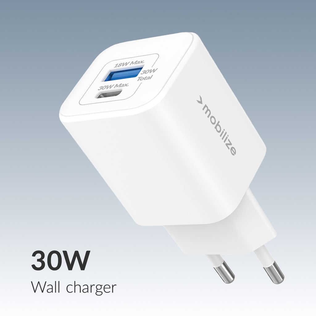Mobilize Wall Charger Usb-C + Usb Gan 30W With Pd/Pps White